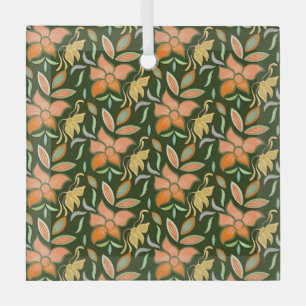 Ornement En Verre Motif floral riche : fleurs de pêche et feuilles v