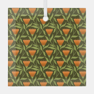 Ornement En Verre Motif floral vintage avec tulipes orange