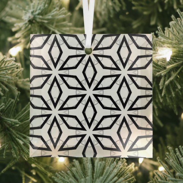 Ornement En Verre Motif géométrique noir et argent blanc (Insitu)