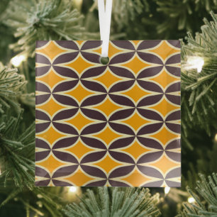 Ornement En Verre Motif géométrique rétro feuille jaune et marron