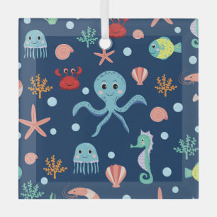 Ornement En Verre Motif mignon de vie marine de l'océan