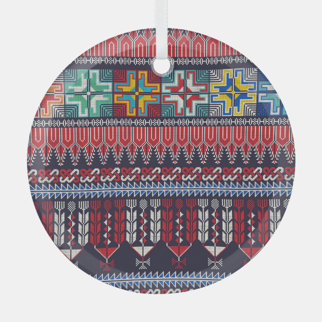 Ornement En Verre Motif Motif Palestinien Broderie. (Recto)