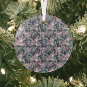 Ornement En Verre Motif Océan de la tortue de mer