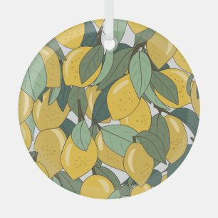 Ornement En Verre Motif tropical aux citrons jaunes.
