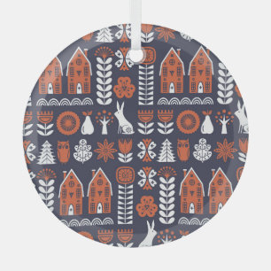 Ornement En Verre Motif Vintage d'art populaire scandinave