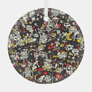 Ornement En Verre Motif Vintage Halloween Mini Doodle