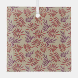 Ornement En Verre Motifs de feuilles rouges et violettes vifs sur fo