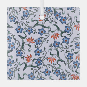 Ornement En Verre Motifs floraux bleus vifs avec vignes vertes