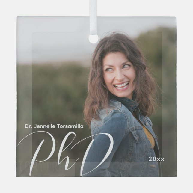 Ornement En Verre Mots blancs Photo Doctorat (Recto)