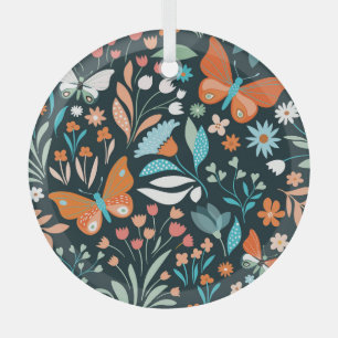 Ornement En Verre Mouches florales et papillons, patte décorative sa