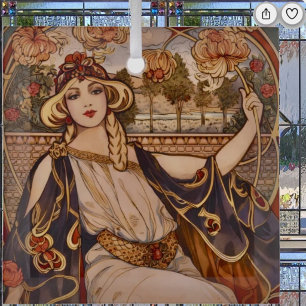 Ornement En Verre Muse du Chrysanthème Doré – Art Nouveau Floral