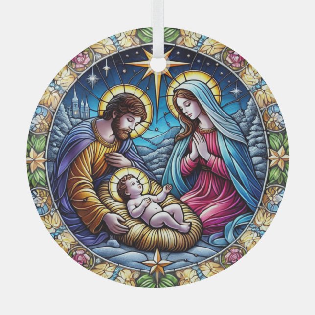 Ornement En Verre Nativité de Noël en verre tendu (Recto)