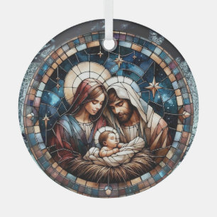 Ornement En Verre Nativité Vitrail Art, Naissance du Sauveur Jésus