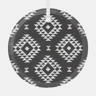Ornement En Verre Navajo Géométrique : Tribal Blanc Noir.