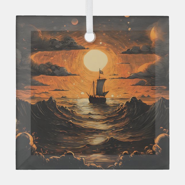 Ornement En Verre Navire naviguant la nuit (Recto)