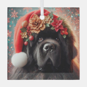 Ornement En Verre Newf in Fancy Santa Hat