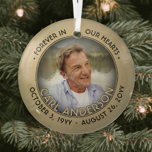 Ornement En Verre N'importe quel texte 1 Photo Mémorial Noir et Or F