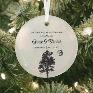 Ornement En Verre Noël Automne Minimaliste Arbre Lune Couple Engagé