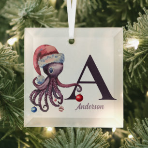 Ornement En Verre Noël côtier Père Noël Octopus Monogramme Nom