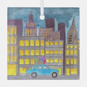 Ornement En Verre Noël dans la ville personnalisable