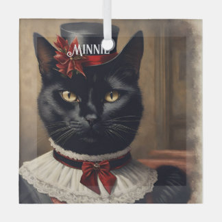 Ornement En Verre Noël de chat noir rétro