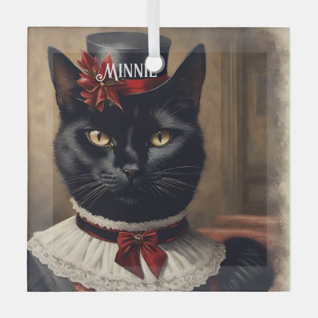 Ornement En Verre Noël de chat noir rétro (Recto)