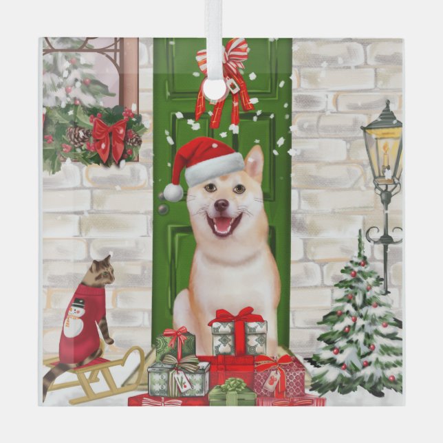 Ornement En Verre Noël de Chien Shiba Inu (Recto)