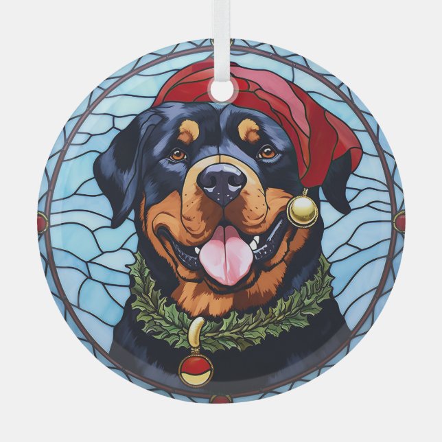Ornement En Verre Noel de verre tendu Rottweiler (Recto)