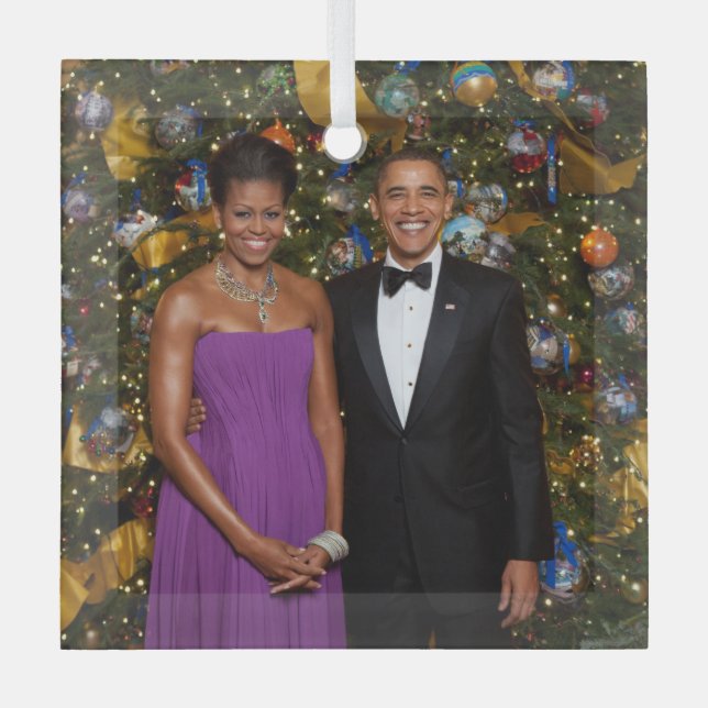 Ornement En Verre Noël du président Barack Obama et de Michelle (Recto)