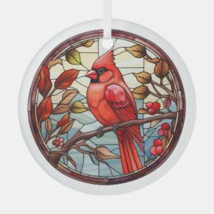 Ornement En Verre Noël Holly Faux Tige Verre Rouge Cardinal Oiseau