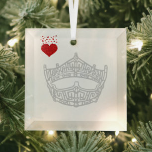 Ornement En Verre Noël I coeur Pageant Couronne