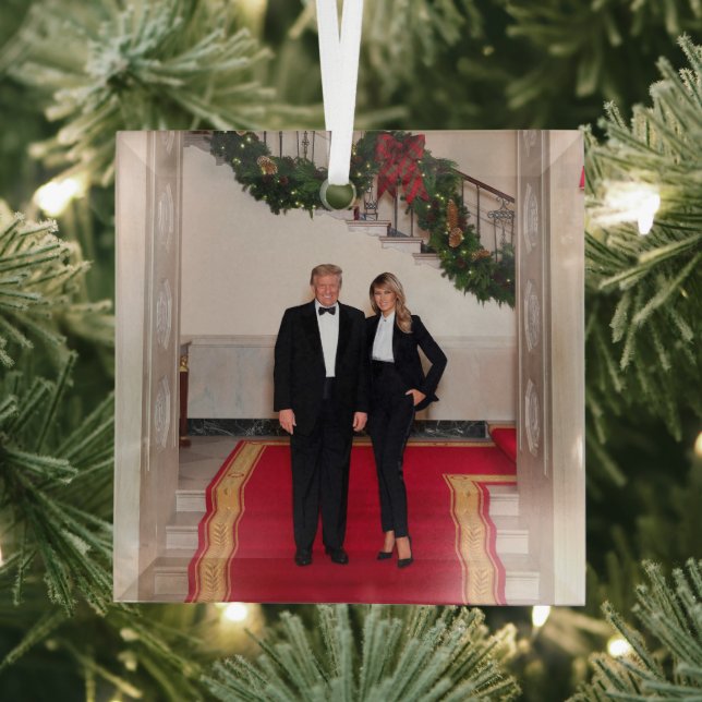 Ornement En Verre Noël : le président Donald Trump et Melania descen (Insitu)
