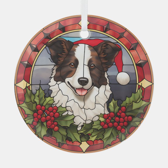 Ornement En Verre Noël Père Noël Frontière Collie Chien Tiré (Recto)