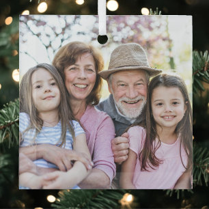Ornement En Verre Noël Photo de Famille Personnalisée Simple
