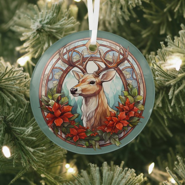 Ornement En Verre Noël pour papa Cerf Antlers Rouge Bleu (Insitu)