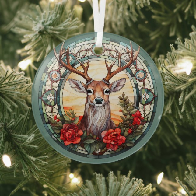 Ornement En Verre Noël pour papa Cerf Antlers Rouge Bleu (Insitu)