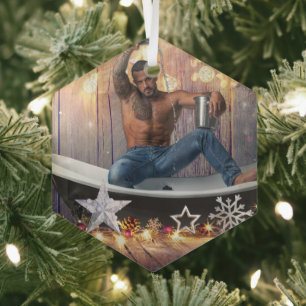 Ornement En Verre Noël SlipperyJoe en or argent étoiles lumières hum