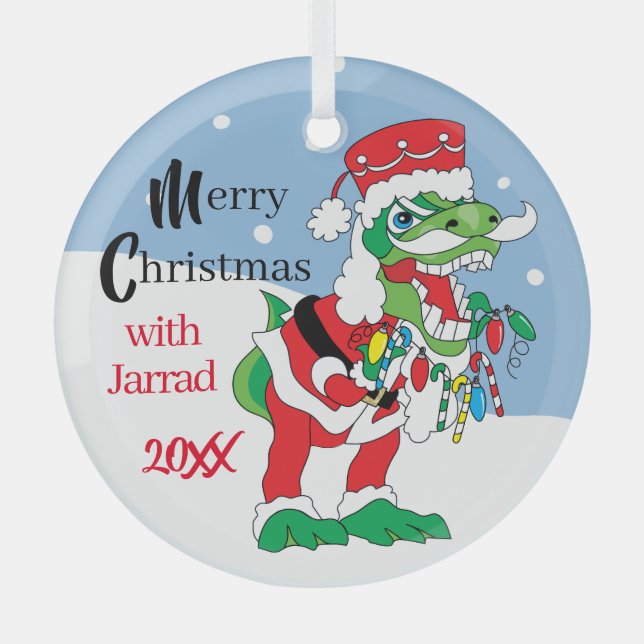 Ornement En Verre Noël TySantaSauras (Recto)
