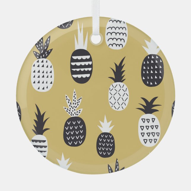 Ornement En Verre Noir, ananas blanc, arrière - plan jaune (Recto)