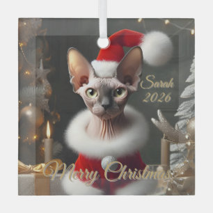 Ornement En Verre Nom de compagnie personnalisé Photo Chat Sphynx No