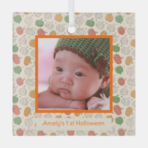 Ornement En Verre Nom de la photo orange du motif citrouille d'Hallo