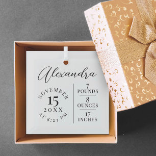 Ornement En Verre Nom du bébé Script & Statistiques de naissance Bla