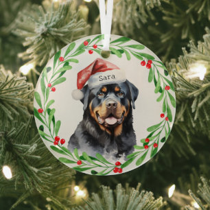 Ornement En Verre Nom du monogramme personnalisé de Noël Rottweiler