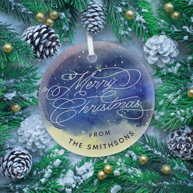 Ornement En Verre Nom personnalisable Cute Navy Bleu Joyeux Noël (Créateur téléchargé)