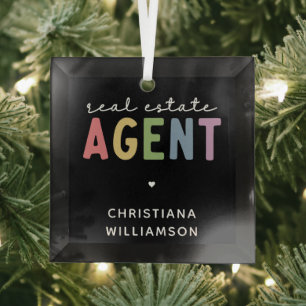Ornement En Verre Nom personnalisé Agent immobilier   Cadeaux immobi