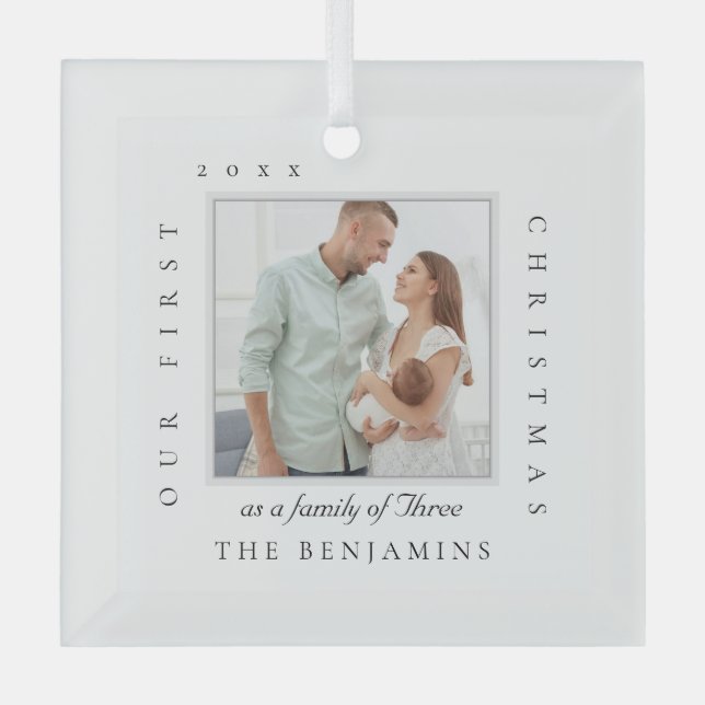 Ornement En Verre Notre Premier Noël En Famille De Photo De Noël (Recto)