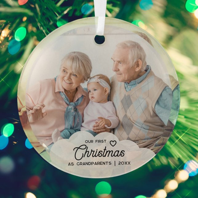 Ornement En Verre Notre premier Noël en tant que grand-parents Photo (Créateur téléchargé)