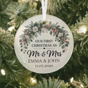 Ornement En Verre Notre Premier Noël en tant que M. et Mme personnal
