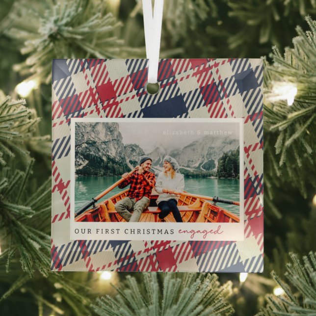Ornement En Verre Notre premier Noël Engagé Photo Plaid Moderne (Insitu)