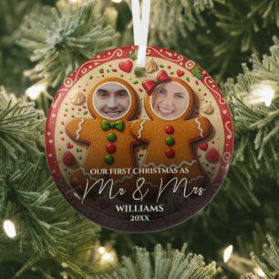 Ornement En Verre Notre premier Noël M. et Mme Fun Gingerbread Photo